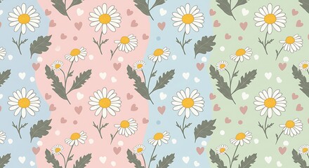 Daisies & Hearts: Pastel Floral Trio AI Generated