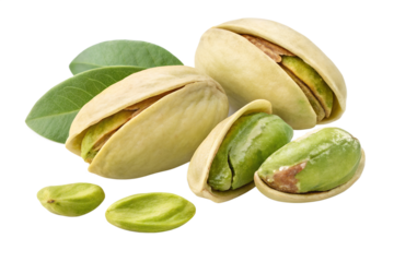 Healthy pistachios with green kernels on a clear background