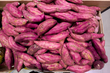 organic raw purple sweet yam in the market