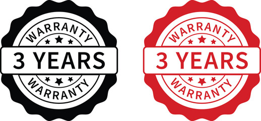 Warranty label. 3 years warranty band sign. Warranty stamp. Warranty logo. Warranty stamp vector.