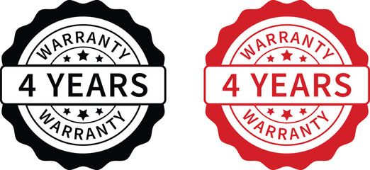 Warranty label. 4 years warranty band sign. Warranty stamp. Warranty logo. Warranty stamp vector.