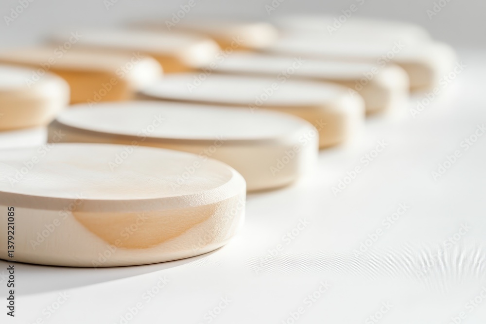 Aufkleber several wooden round objects aligned in a diagonal perspective view