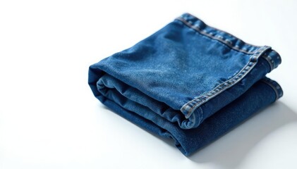 Classic blue denim jeans, crisply folded on white , isolated, folded jeans