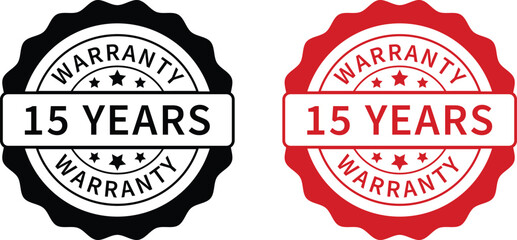 Warranty label. 15 years warranty band sign. Warranty stamp. Warranty logo. Warranty stamp vector.