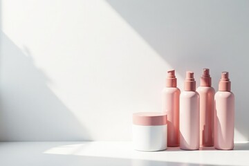 Clean, minimalist white backdrop for cosmetics , shadowless, light, professional