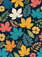 seamless pattern in all sides with colorful leaves and flowers design background