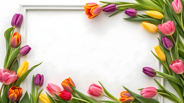 frame of colorful tulips