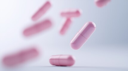 Pink capsules floating against a soft background in a clinical setting highlighting the importance of health and wellness