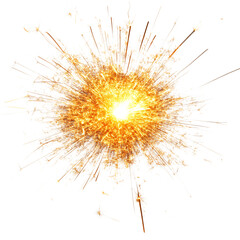Firework Explosion with Yellow Flames and Sparks Isolated on Transparent Background