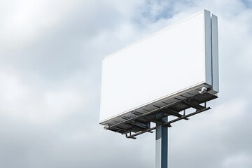 A large white billboard stands tall beneath a cloudy sky