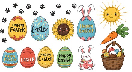 Fototapeta premium Joyful Easter Clipart Cheerful Colors AI Generated