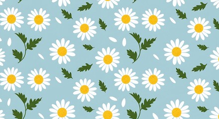 Obraz premium Serene Daisy Pattern Soft Blue Floral Design AI Generated