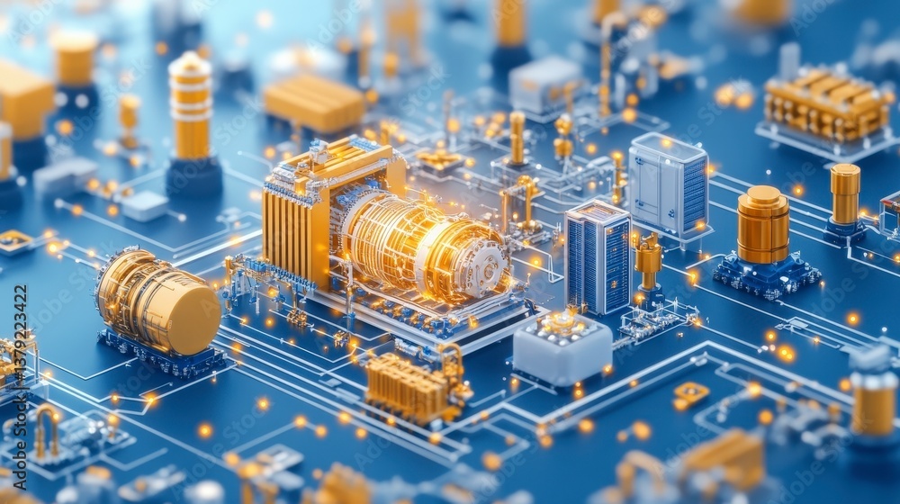 Aufkleber high-tech circuit board with intricate details and components in vibrant colors.