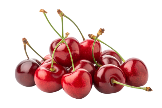 Fresh ripe cherries grouped on transparent background