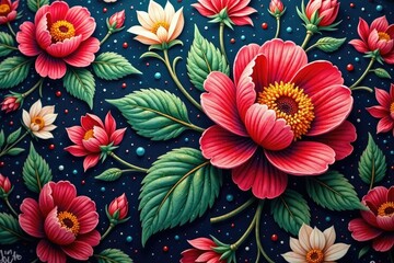 Intricate floral motif on fabric, showcasing repetition , pattern, bloom, floral pattern
