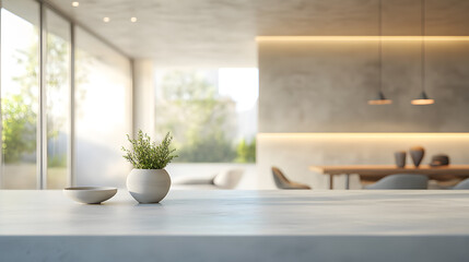 Fototapeta premium Blurred Modern Interior with Natural Light and Soft Neutral Tones in Elegant Scandinavian Style