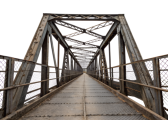 Rusty metal bridge viewed from below during daytime