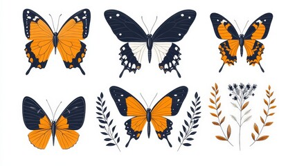 Colorful butterfly illustrations with intricate designs and floral elements, perfect for nature-themed projects.