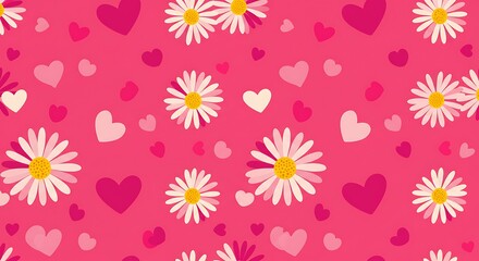 Pink Hearts & Daisies Bloom AI Generated