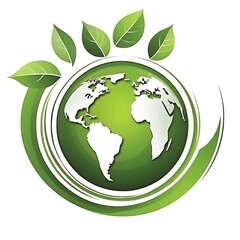 Obraz premium Globe with Green Leaves Design Isolated on White Background, Ecology Concept