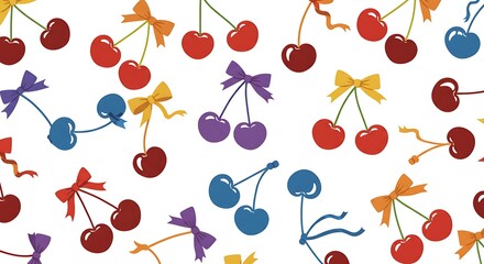 Rainbow Cherries Delightful Pattern Vibrant Illustration AI Generated