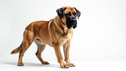 Obraz premium Majestic mastiff, powerful stance, white background, purebred, studio shot, fur