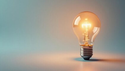 Single lightbulb glowing brightly on white background, minimal, bright, clear