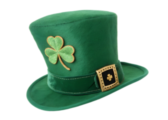 Green top hat adorned with a shamrock for festive celebrations