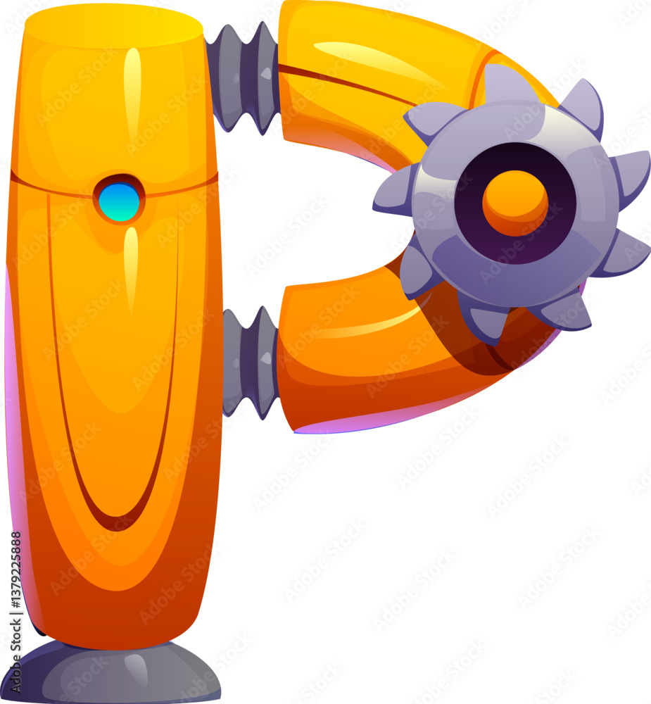 Aufkleber Cartoon robot hand font of letter P as gear wheel typeface, vector cyborg machine type. Robot font or engineering English alphabet of ABC letters in retro robotic arm type or mechanic machine typeface