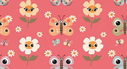Charming Floral Butterfly Pattern Pastel Delightful Design AI Generated