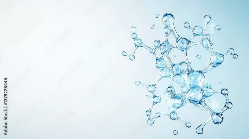 Poster abstract molecular structure with bubbles on a soft gradient background.