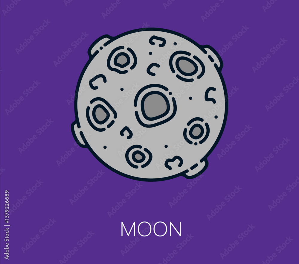 Poster galaxy space moon color line icon. galaxy outerspace lineart icon, cosmos travel thin line vector ic