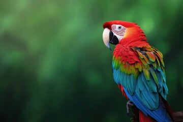 Vibrant brazilian rainforest parrot perched in lush green jungle setting