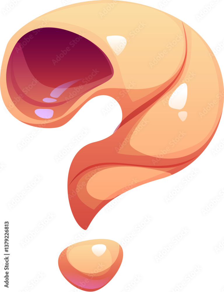 Fototapete Reef seashell cartoon font punctuation question mark. Underwater mollusk shell kids ABC typeface mark, ocean conch vector English alphabet element. Sea seashell English type symbol or font sign