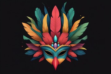 Obraz premium Brazilian carnival mask with vibrant feathers and gems showcased against a dark background