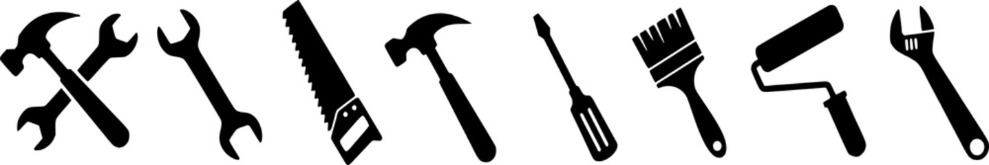 Tools and Service icons set. Wrench, screwdriver and gear icon. Screwdriver and wrench glyph icon. Settings and repair, service sign - stock.	