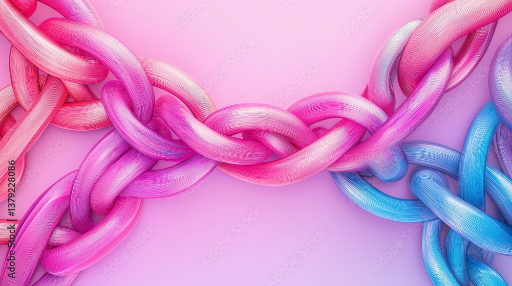 Poster colorful intertwined chains against a gradient background creating a modern abstract design.