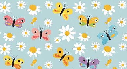 Butterflies & Daisies: A Pastel Dream AI Generated