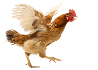 Brown chicken flapping wings on transparent background