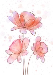 Printable illustratration watercolor flowers  airy tender print pattern floral