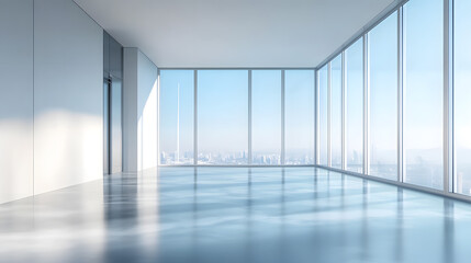 Obraz premium Abstract Blurry Office Background with Soft Blue Gradients and Glass Reflections