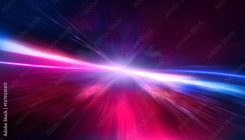 Poster a vibrant burst of light splits into dynamic streaks of pink and blue, creating a sense of speed and