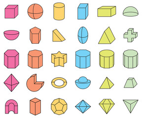 Shape 3D color outline, icon set.
