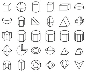 Shape 3D outline, icon set.