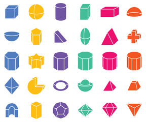 Shape 3D color, icon set.