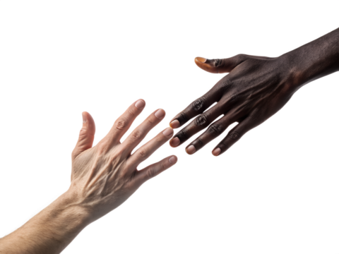 Reaching hands connecting across cultures and backgrounds