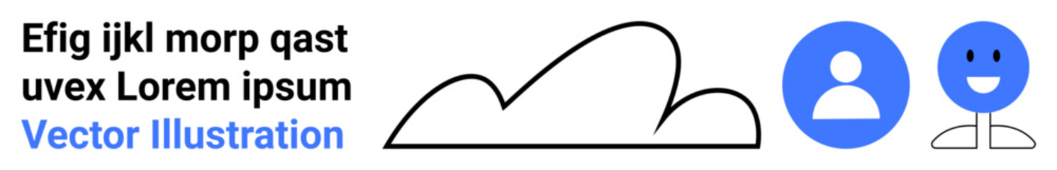 Abstract cloud line, user profile avatar, and smiling face icon signify networking, data sharing, communication, teamwork, user interaction, cloud computing, and ideal for simple landing page