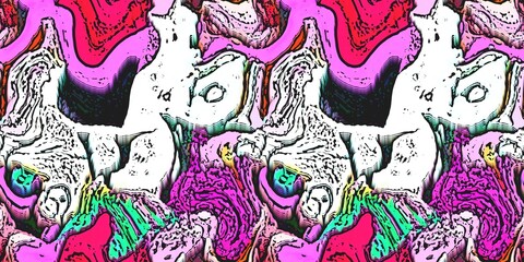 Modern marbled boho seamless border pattern. Funky wavy fashion background banner design. Painterly swirl effect for summer retro 80s vibes wash tape and edging trim.