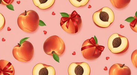 Sweet Peach Delightful Pattern Pink Background AI Generated