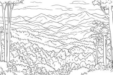 Fototapeta premium Color Lush Mountain Forest Coloring Page